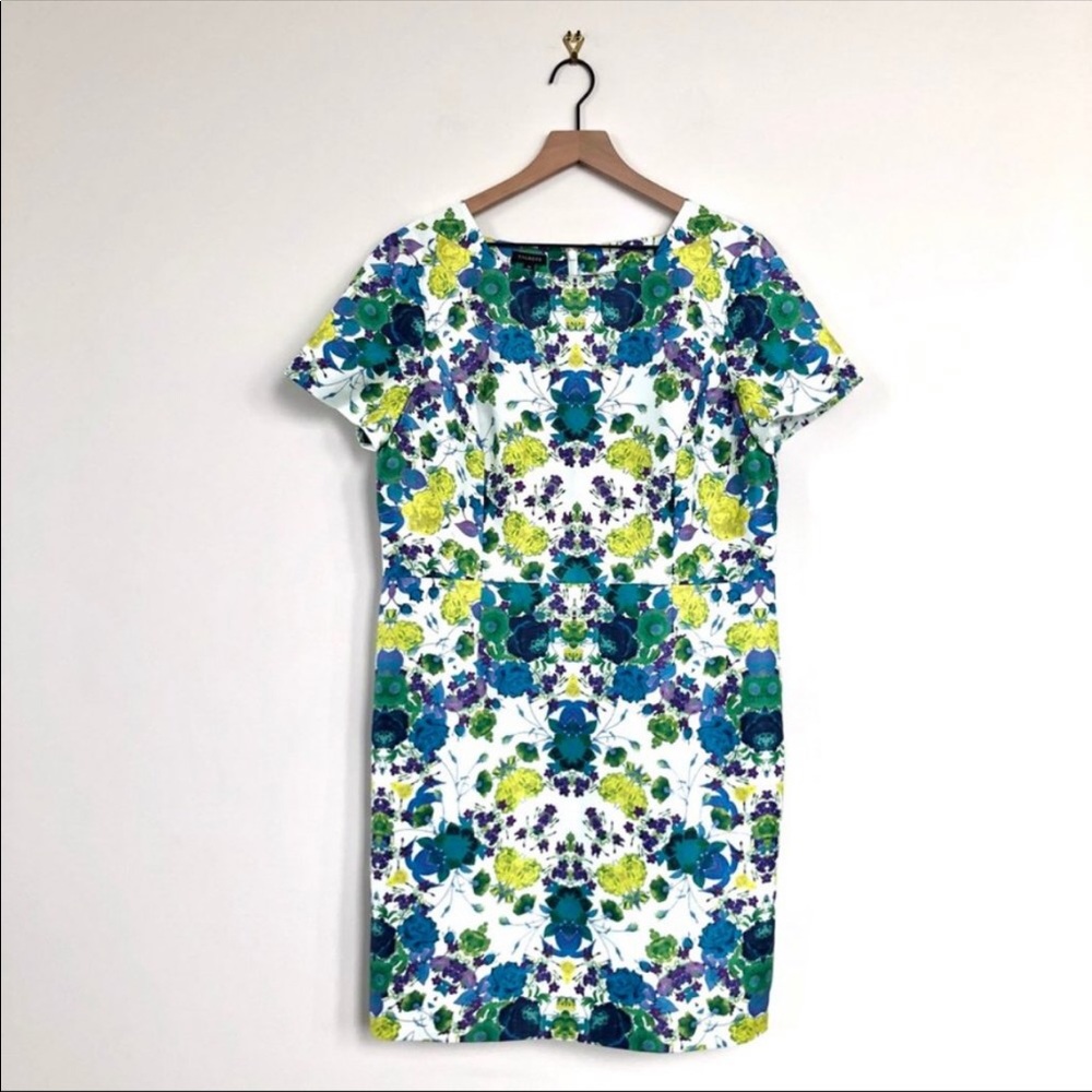 Talbots White Floral Sheath Dress with Blue and Green Print - Picture 3 of 7